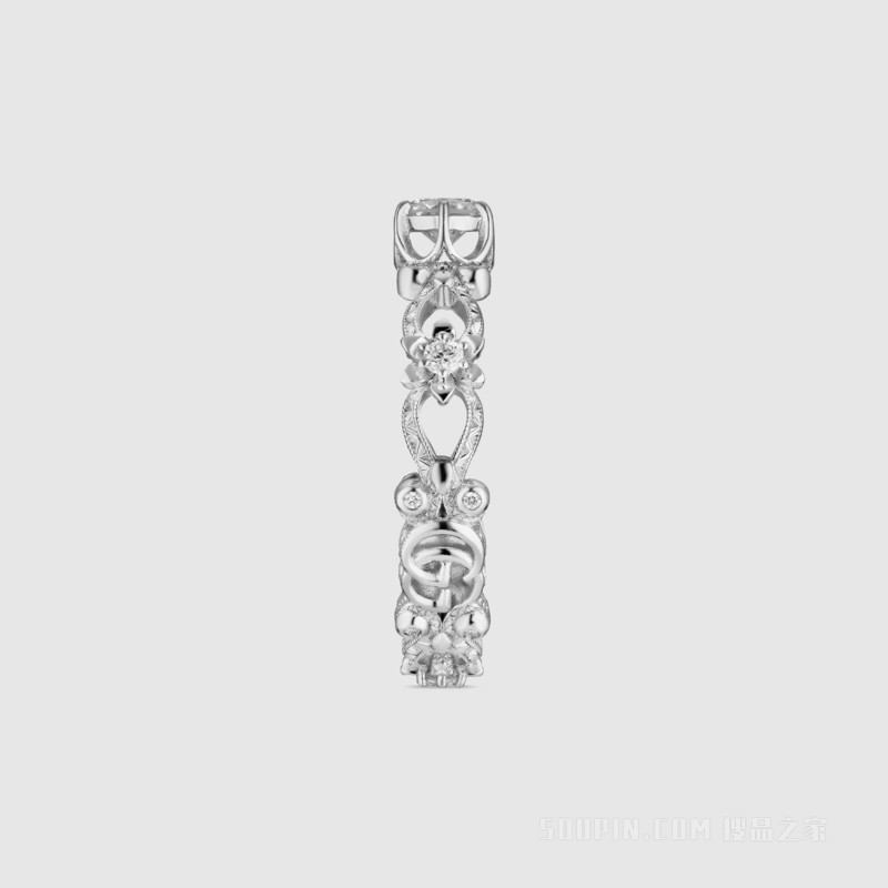 Gucci花卉造型18k白金单钻戒指 白金