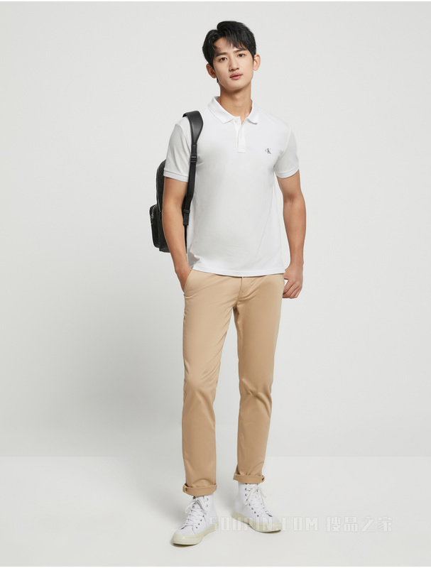Calvin Klein 23春季新款男士简约撞色LOGO翻领透气短袖POLO衫J322253