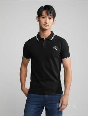 Calvin Klein 23春季男士时尚交叠LOGO镶边翻领修身短袖POLO衫J324245