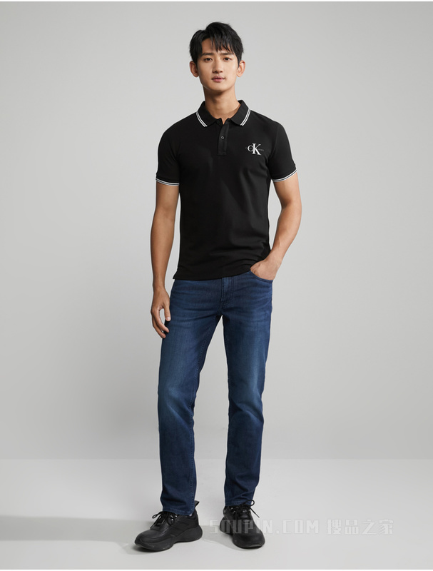Calvin Klein 23春季男士时尚交叠LOGO镶边翻领修身短袖POLO衫J324245