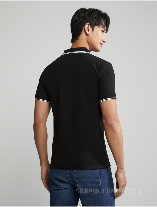 Calvin Klein 23春季男士时尚交叠LOGO镶边翻领修身短袖POLO衫J324245