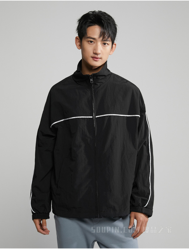 Calvin Klein 23春季新款男士简约撞色LOGO织带休闲立领单夹克J323210