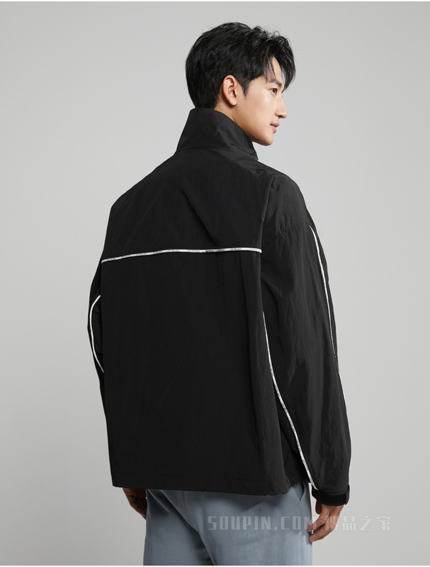 Calvin Klein 23春季新款男士简约撞色LOGO织带休闲立领单夹克J323210