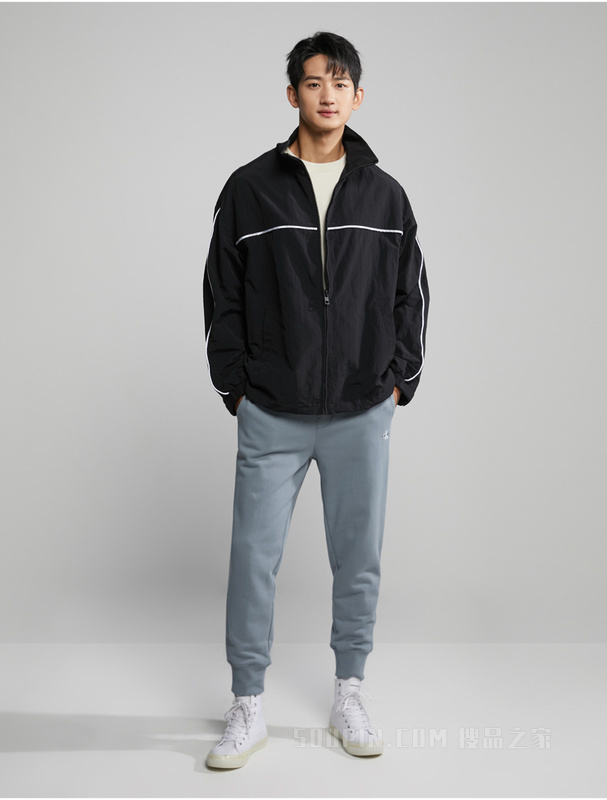 Calvin Klein 23春季新款男士简约撞色LOGO织带休闲立领单夹克J323210