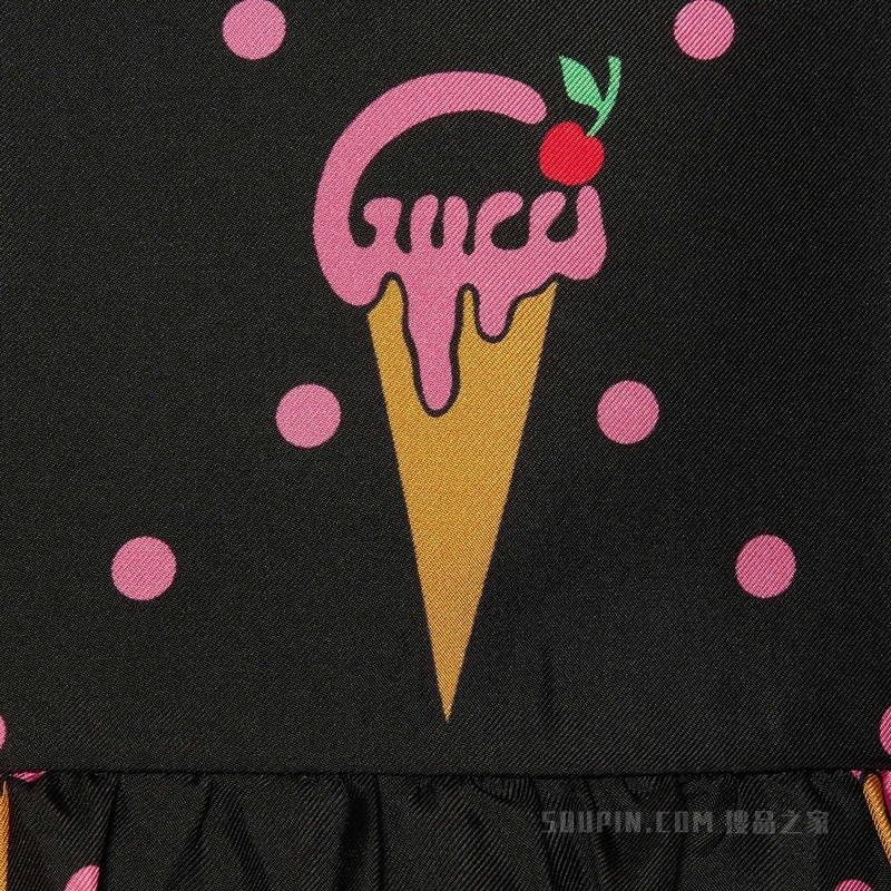 饰Gucci冰激凌印花真丝衬衫 黑色