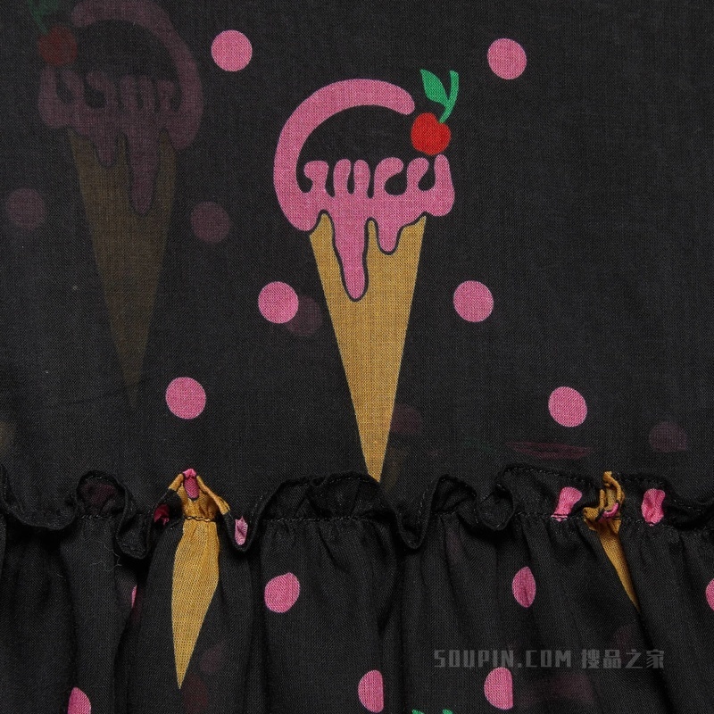 饰Gucci冰激凌印花棉质连衣裙 黑色