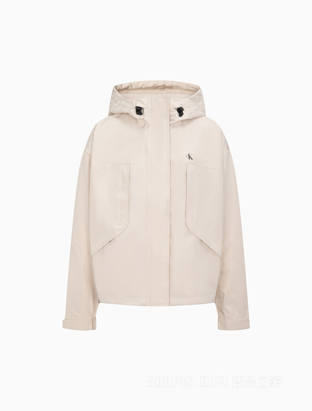 Calvin Klein 23春季女士户外休闲简约字母抽绳连帽防风单夹克J220735