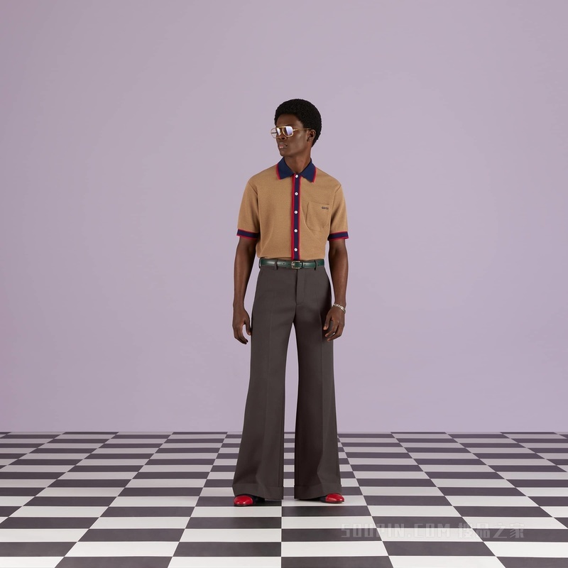 羊毛针织Polo衫 驼色