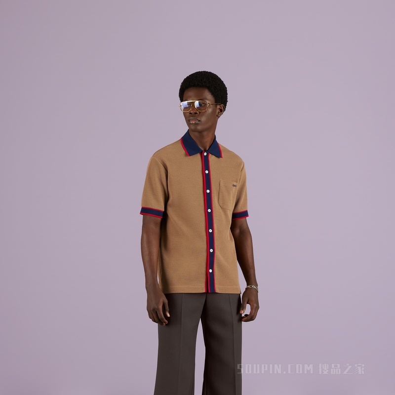 羊毛针织Polo衫 驼色