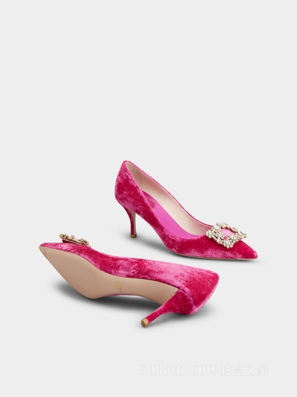 Flower Strass花钻天鹅绒高跟鞋 粉色