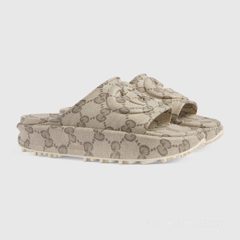 男士互扣式双G拖鞋 米色和乌木色