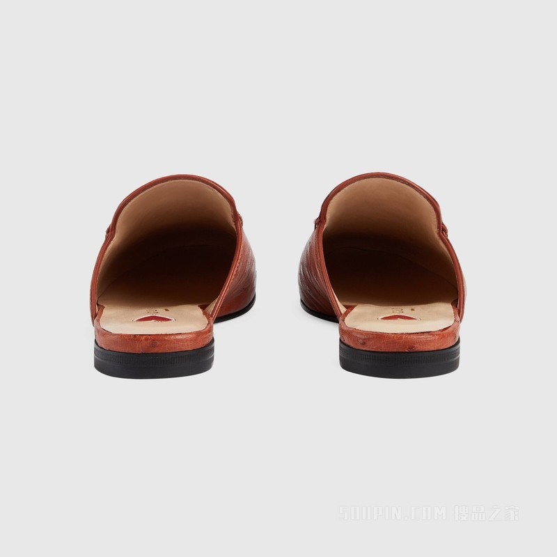 Princetown系列女士鸵鸟皮拖鞋 暗橘色