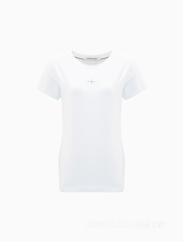 Calvin Klein 23春季新款女士简约层叠LOGO透气圆领修身短袖T恤J221217
