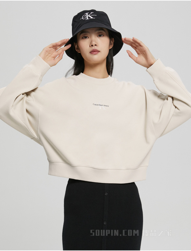 Calvin Klein 春秋女士时尚简约交叠LOGO宽松圆领套头卫衣J220931