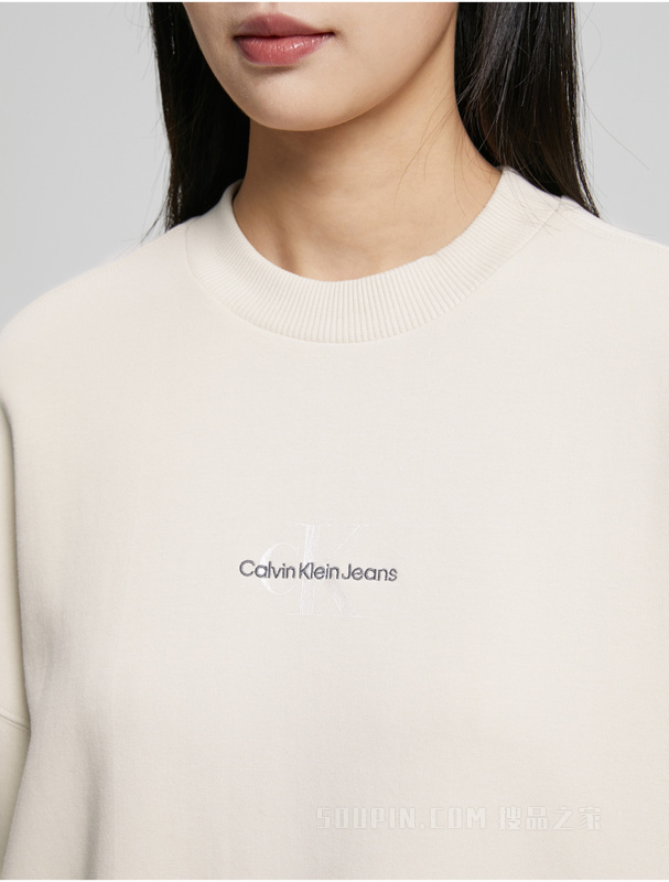 Calvin Klein 春秋女士时尚简约交叠LOGO宽松圆领套头卫衣J220931