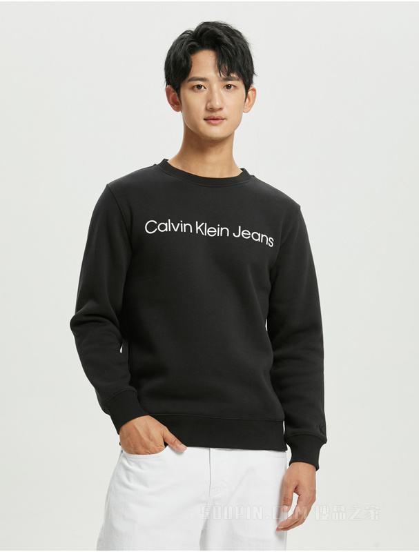 Calvin Klein 秋冬男女情侣中性时尚圆领印花加绒套头卫衣J322333