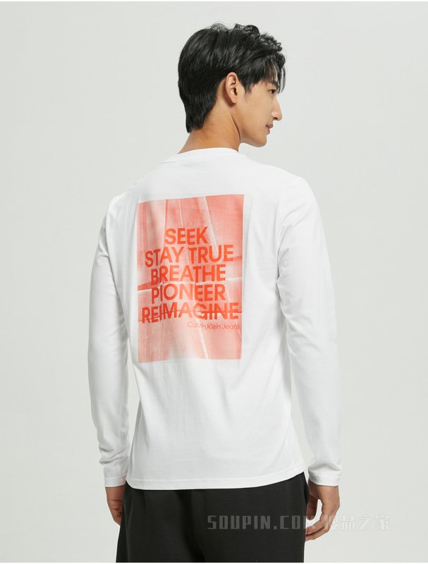 Calvin Klein 春秋男士时尚大幅绚丽印花纯棉透气圆领长袖T恤J322166
