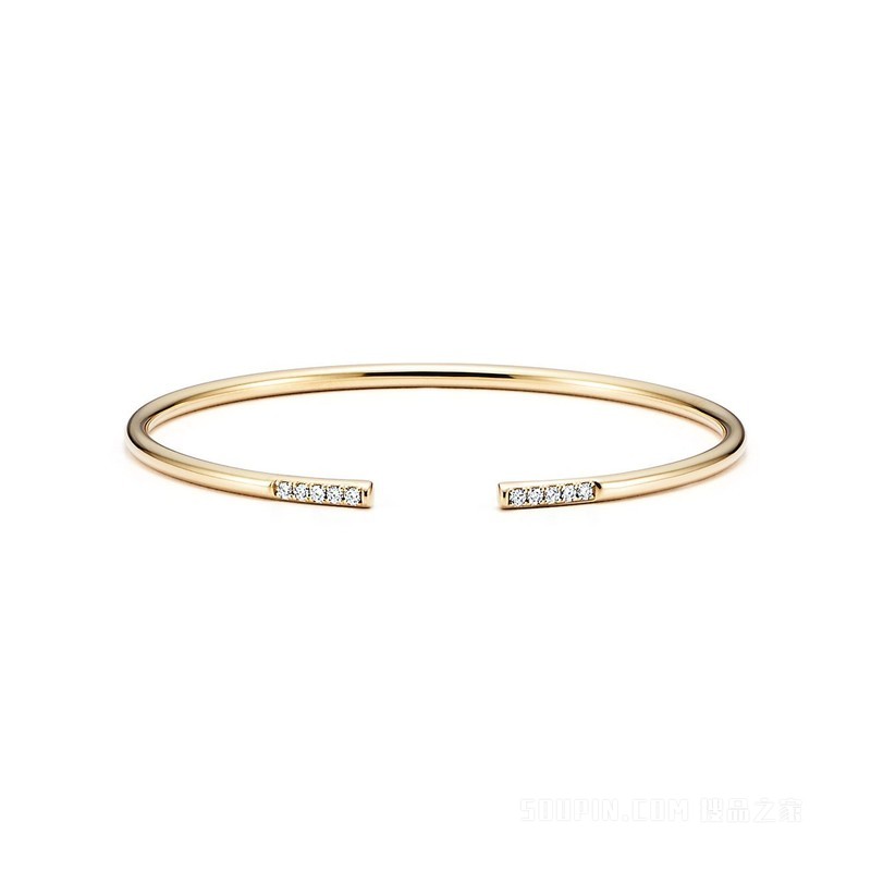 Tiffany Metro 系列 18K 黄金镶钻线圈手镯，小号。