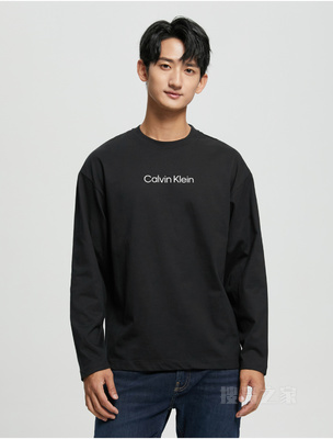 Calvin Klein 春秋男士休闲简约撞色胶质LOGO宽松透气长袖T恤40JM230