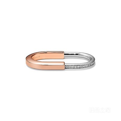 Tiffany Lock 系列 18K 玫瑰金和 18K 白金镶钻双指戒指