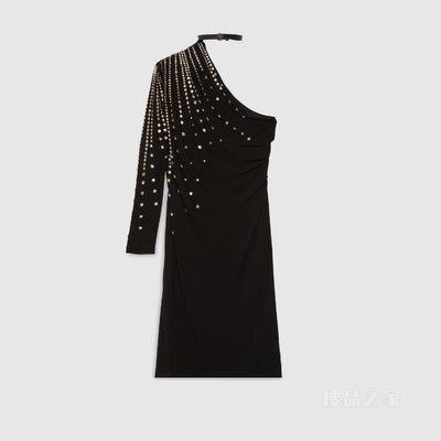 饰水晶人造丝针织连衣裙 黑色