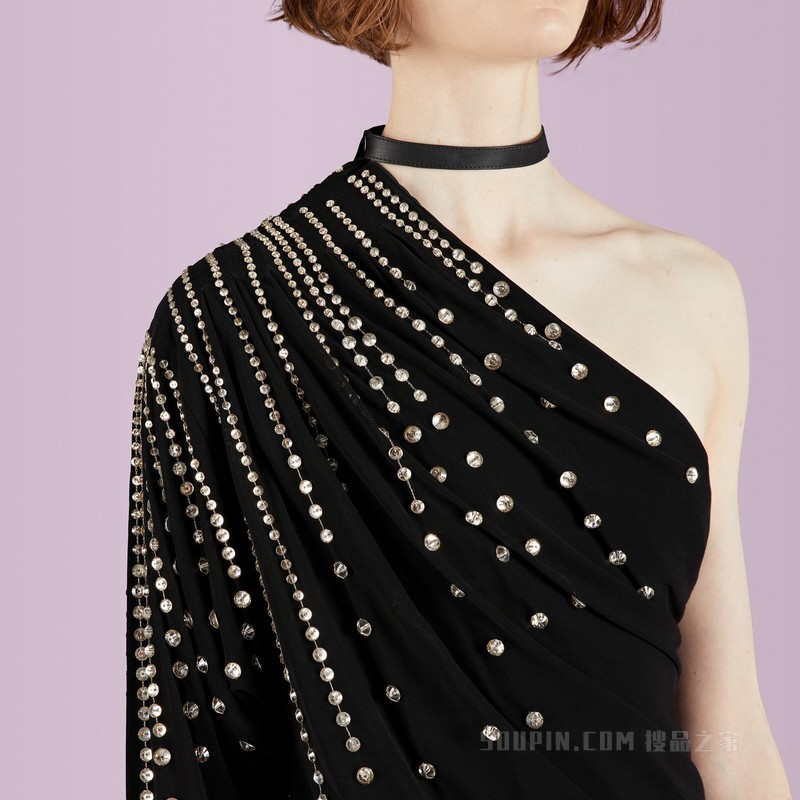 饰水晶人造丝针织连衣裙 黑色