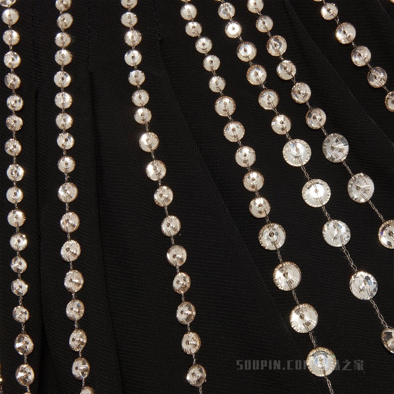 饰水晶人造丝针织连衣裙 黑色