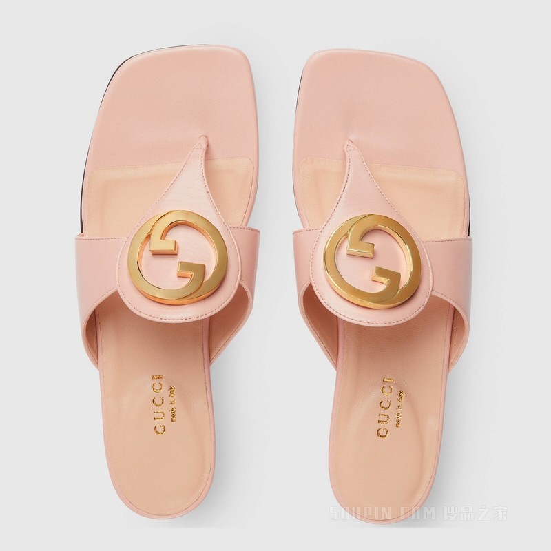 Gucci Blondie系列女士夹趾凉鞋 粉色皮革