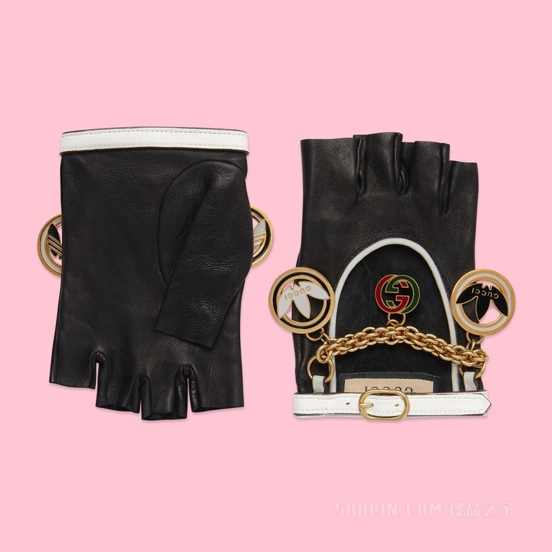 adidas x Gucci联名系列皮革手套 黑色和白色