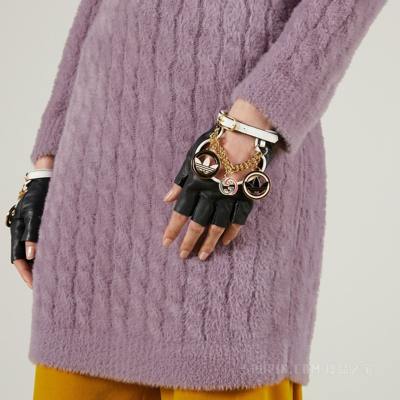 adidas x Gucci联名系列皮革手套 黑色和白色