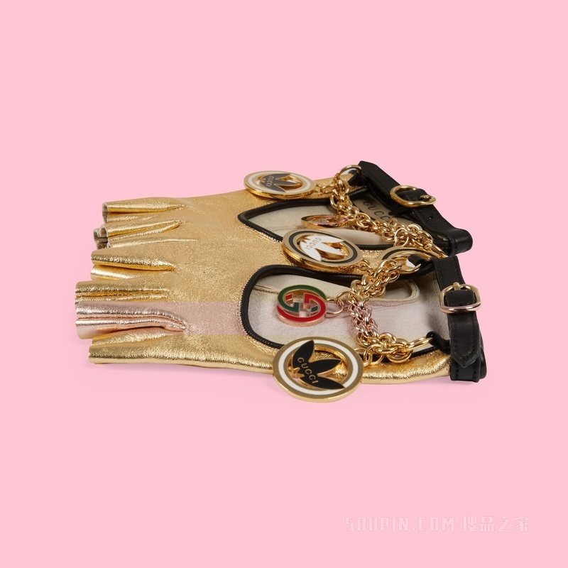 adidas x Gucci联名系列皮革手套 金色和黑色