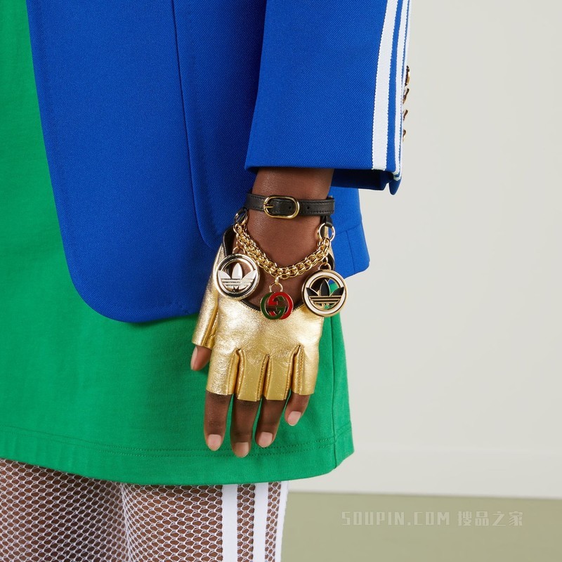 adidas x Gucci联名系列皮革手套 金色和黑色