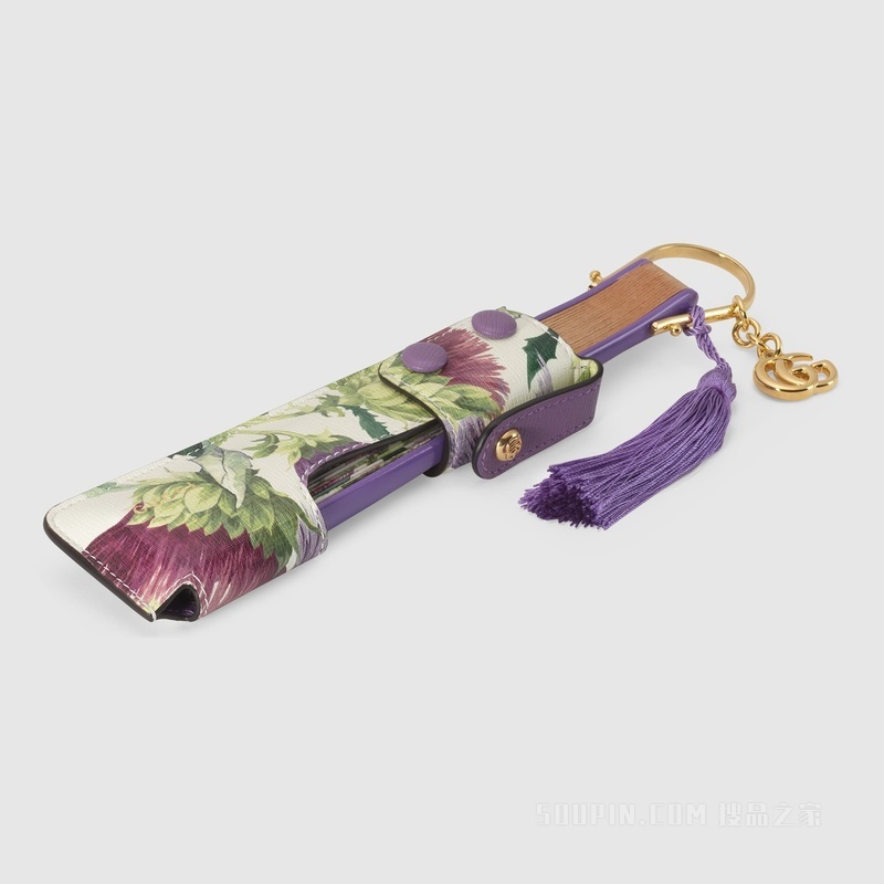 小号花朵印花扇子 浅紫色和多色可持续材料Demetra