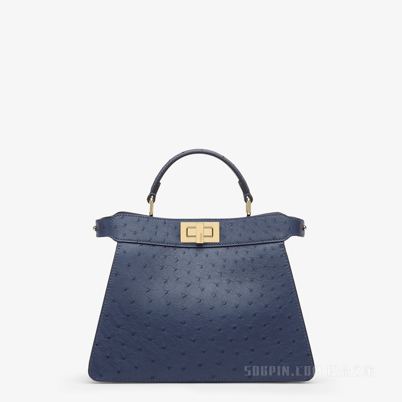 Peekaboo ISeeU小号手袋 蓝色鸵鸟皮手袋