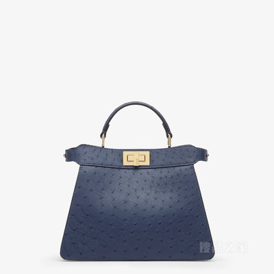 Peekaboo ISeeU小号手袋 蓝色鸵鸟皮手袋