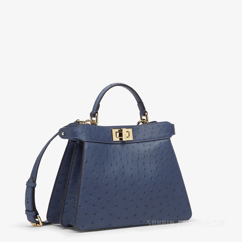 Peekaboo ISeeU小号手袋 蓝色鸵鸟皮手袋