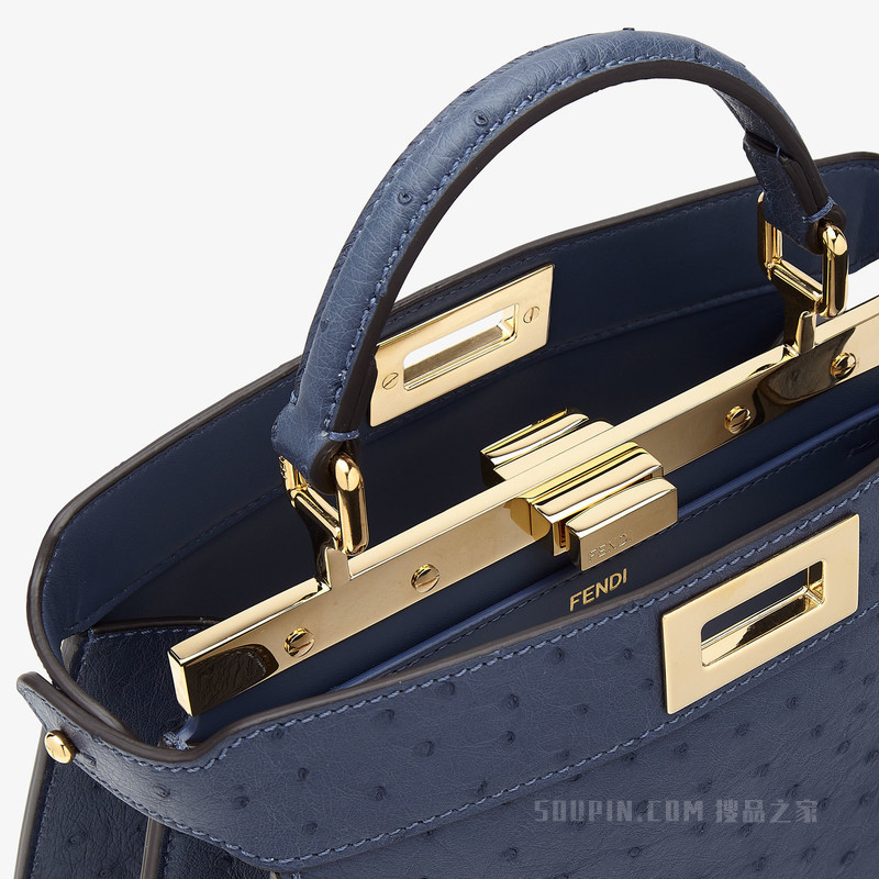 Peekaboo ISeeU小号手袋 蓝色鸵鸟皮手袋