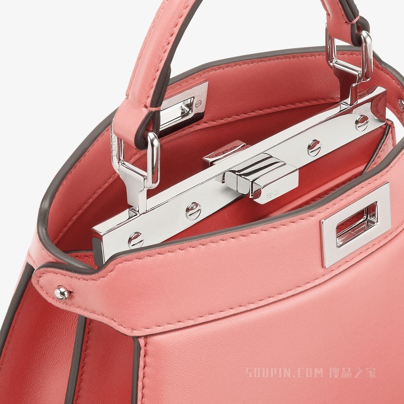 Peekaboo ISeeU Petite 粉红色带夹层纳帕皮革手袋