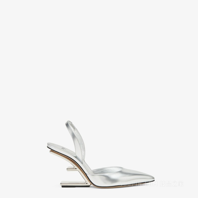 Fendi First 银色皮革高跟露跟鞋
