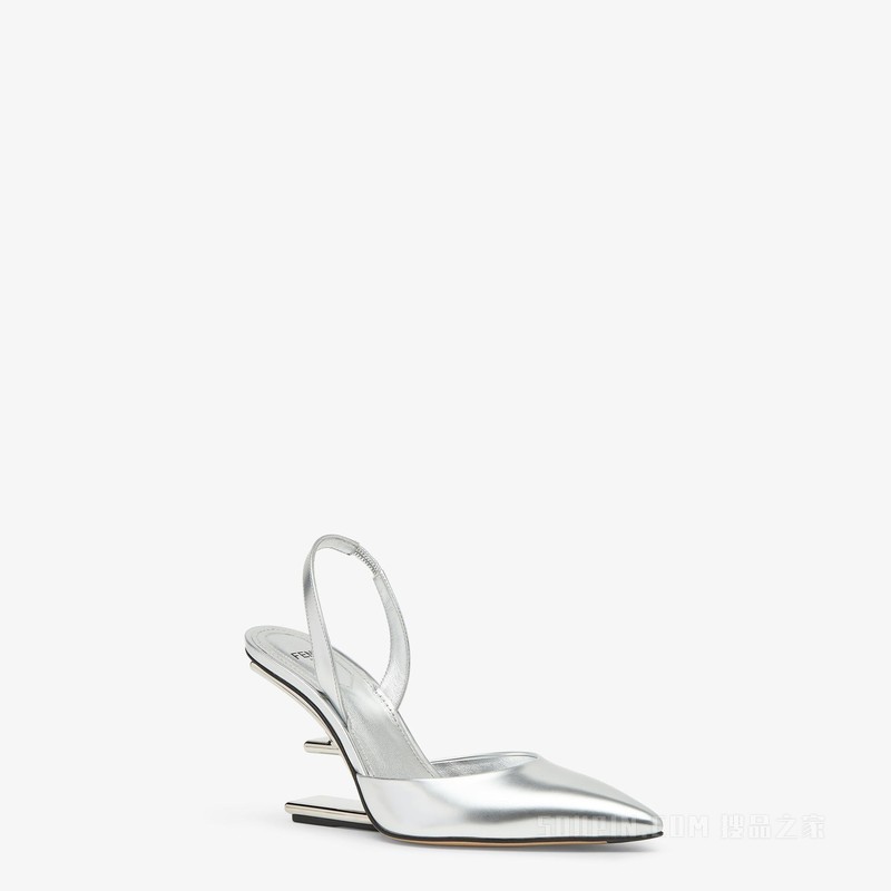 Fendi First 银色皮革高跟露跟鞋