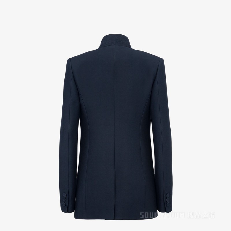 夹克 蓝色桑蚕丝和羊毛夹克