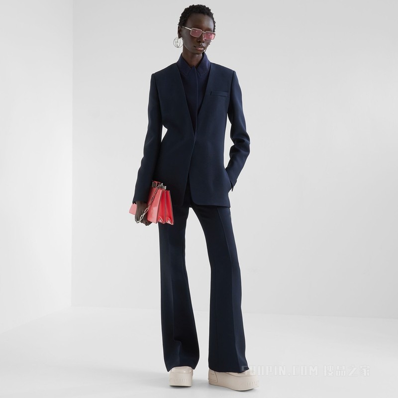 夹克 蓝色桑蚕丝和羊毛夹克