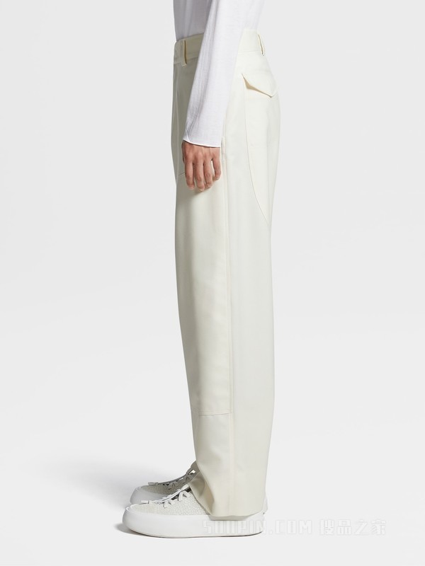 米白色羊毛工装长裤