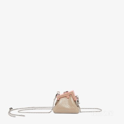 Pico Fendi First手袋 米色水蛇皮吊饰