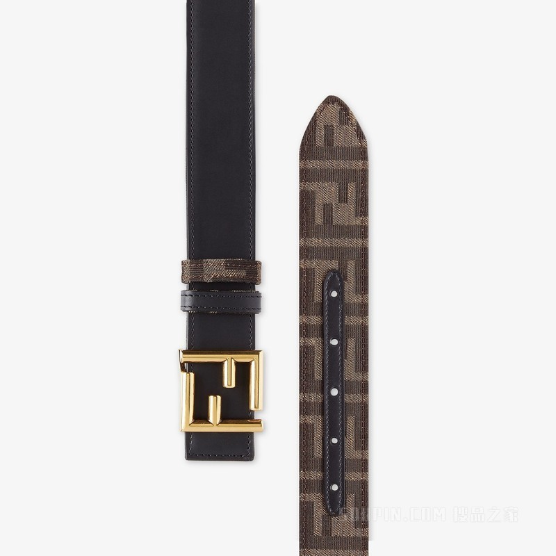 FF腰带 黑色皮革和FF布料两面用腰带