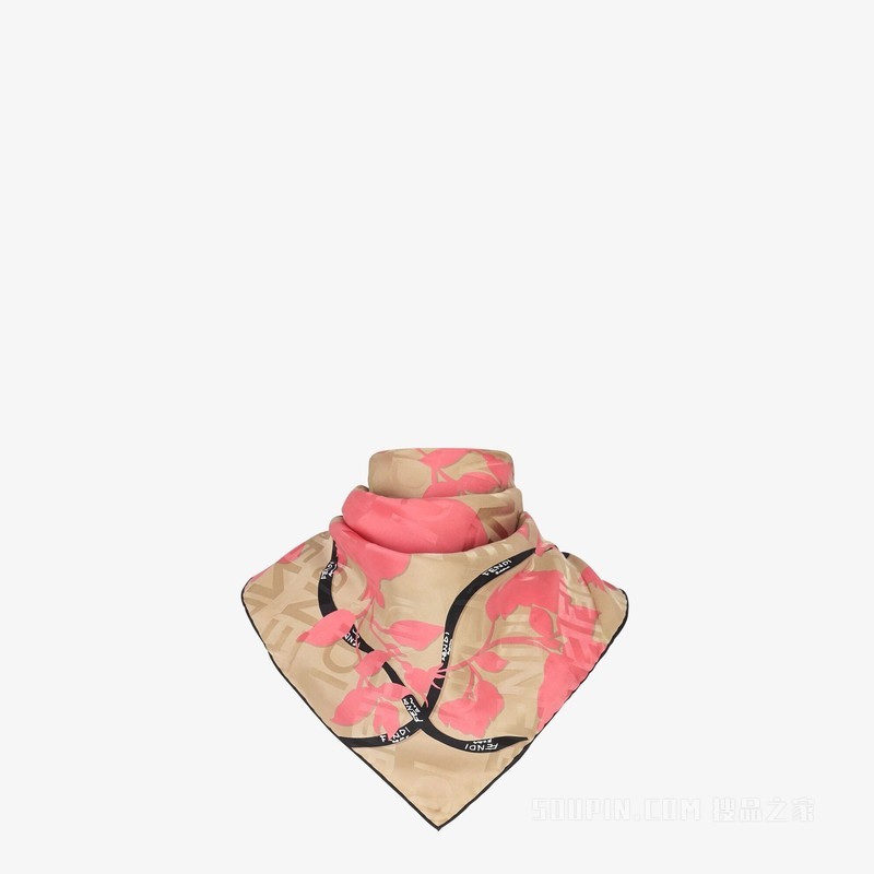 Fendi Roses围巾 粉红色有机桑蚕丝围巾