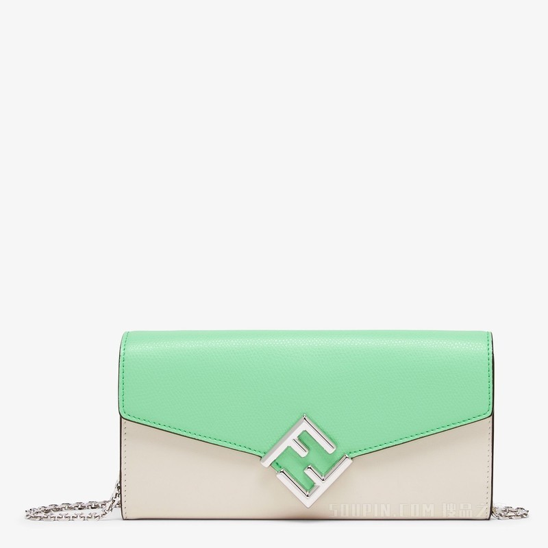 FF Diamonds链条长款皮夹 白色和绿色双色皮夹