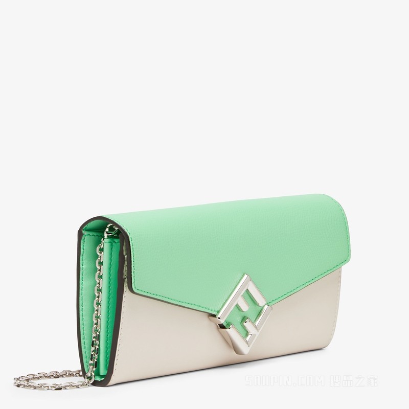FF Diamonds链条长款皮夹 白色和绿色双色皮夹