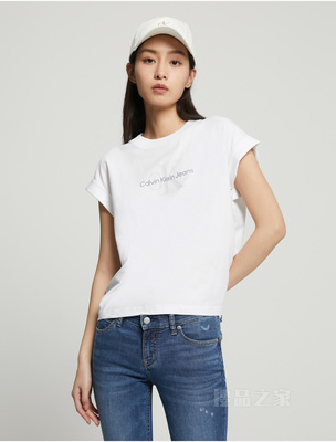Calvin Klein 23春季新款女士时尚层叠LOGO透气圆领短袖T恤J221213