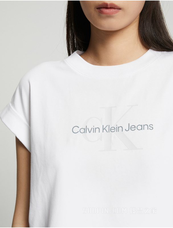 Calvin Klein 23春季新款女士时尚层叠LOGO透气圆领短袖T恤J221213